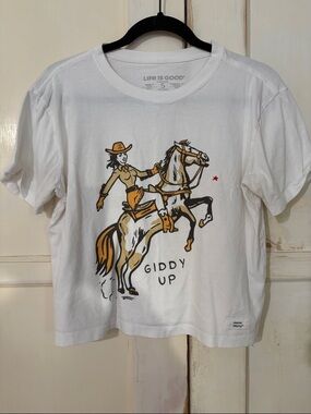 Life Is Good White Graphic 'Giddy Up' Cowboy Tee